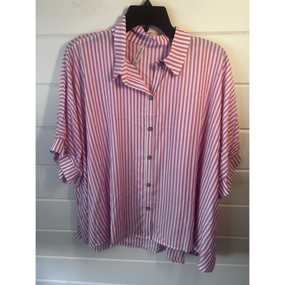 Zennana Pink White Striped Oversized Sm/med Top NWOT